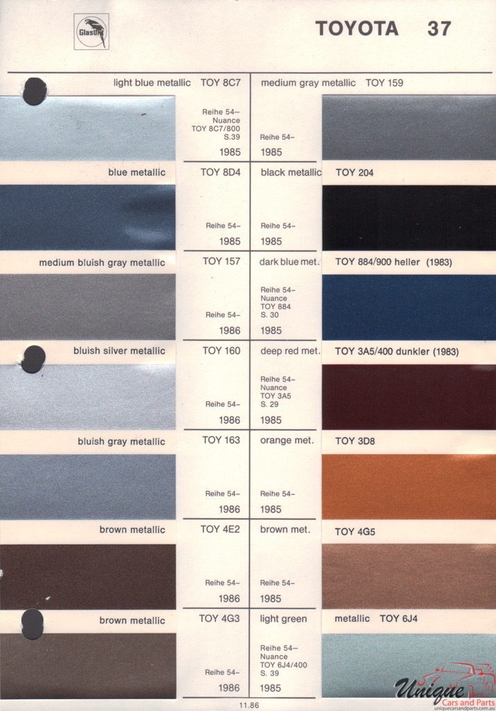 1985 Toyota Paint Charts Glasurit 4